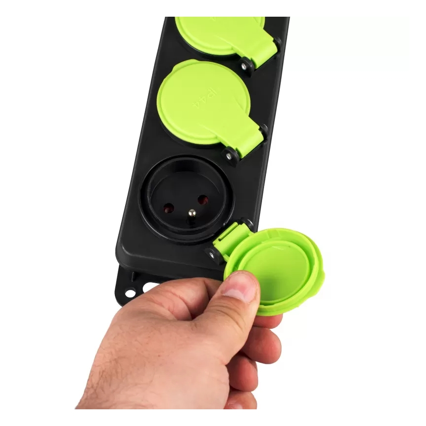 Cable de extensión con interruptor, 3 enchufes, 10 m, IP44