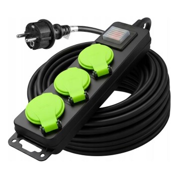 Cable de extensión con interruptor, 3 tomas, 20 m, IP44
