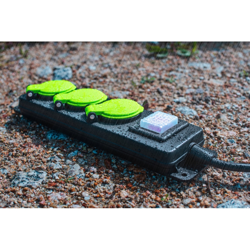 Cable de extensión con interruptor, 3 tomas, 20 m, IP44