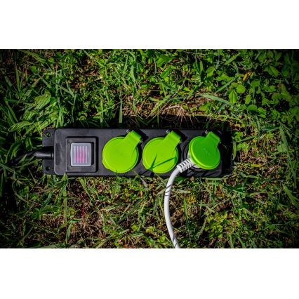 Cable de extensión con interruptor, 3 tomas, 20 m, IP44