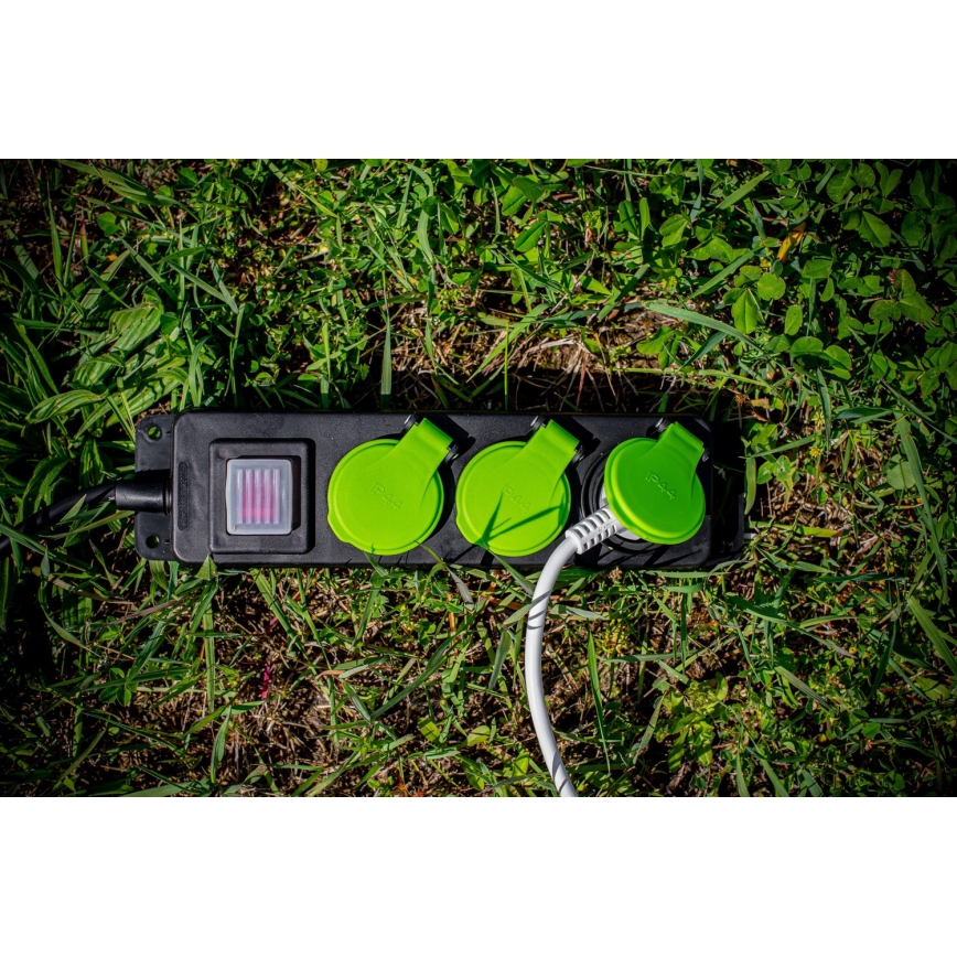 Cable de extensión con interruptor, 3 tomas, 20 m, IP44