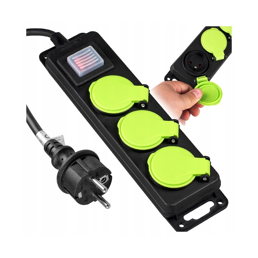 Cable de extensión con interruptor, 3 tomas, 20 m, IP44