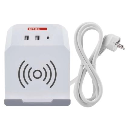 Cable de extensión cubo con carga inalámbrica QI 2Z +2xUSB-A+1xUSB-C 2m blanco