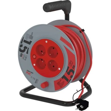Cable de extensión en carrete 4 tomas 15m rojo/gris
