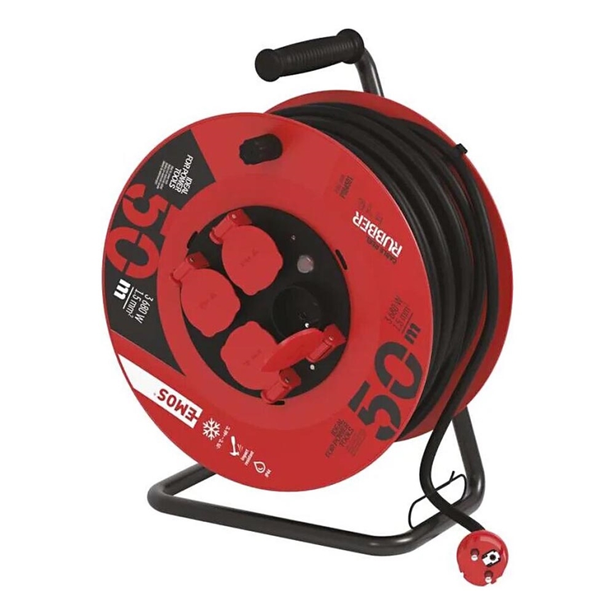 Cable de extensión en tambor con 4 enchufes de 50m rojo IP44