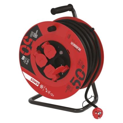Cable de extensión en tambor con 4 enchufes de 50m rojo IP44