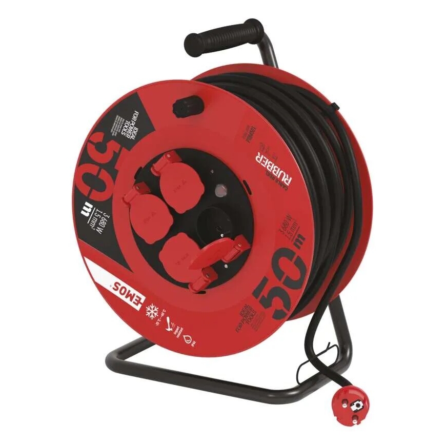 Cable de extensión en tambor con 4 enchufes de 50m rojo IP44