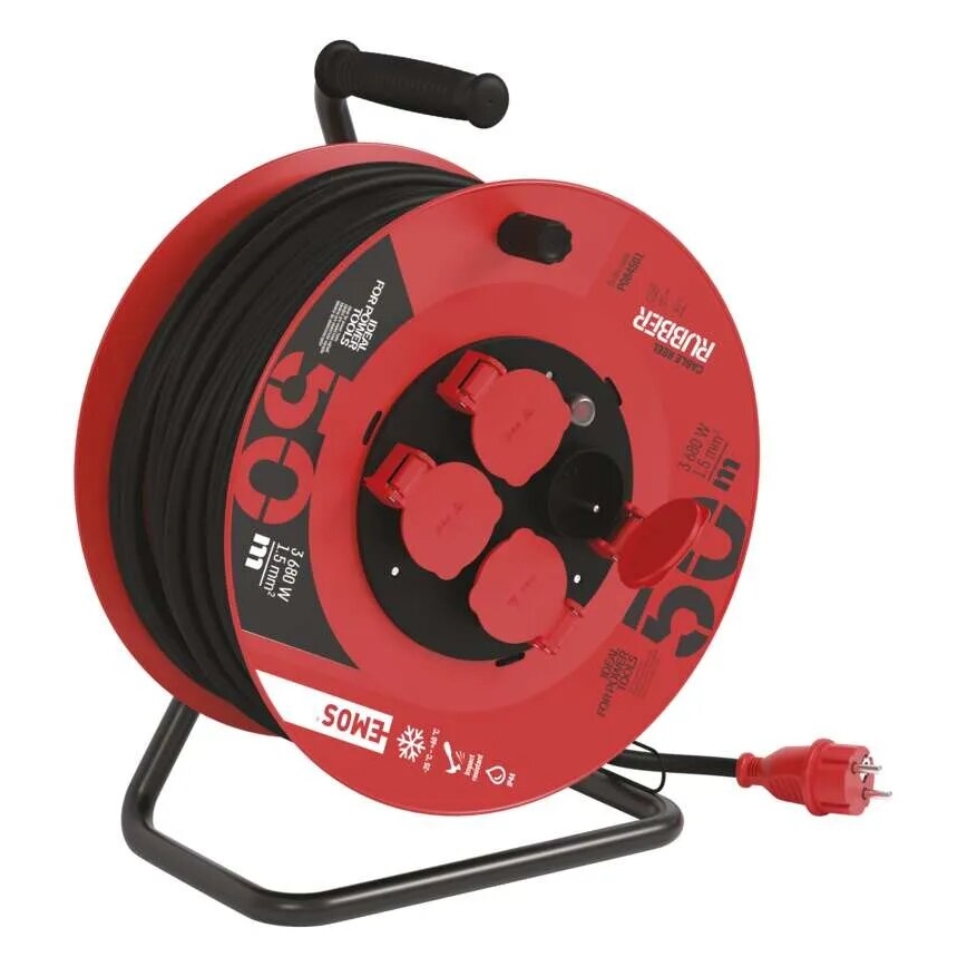Cable de extensión en tambor con 4 enchufes de 50m rojo IP44