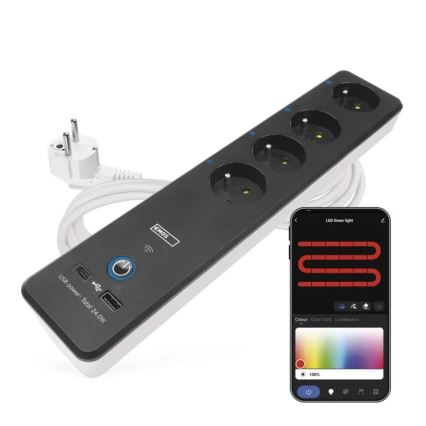 Cable de extensión inteligente con interruptor GoSmart 4Z + 1xUSB-A + 1xUSB-C 2 m Wi-Fi Tuya