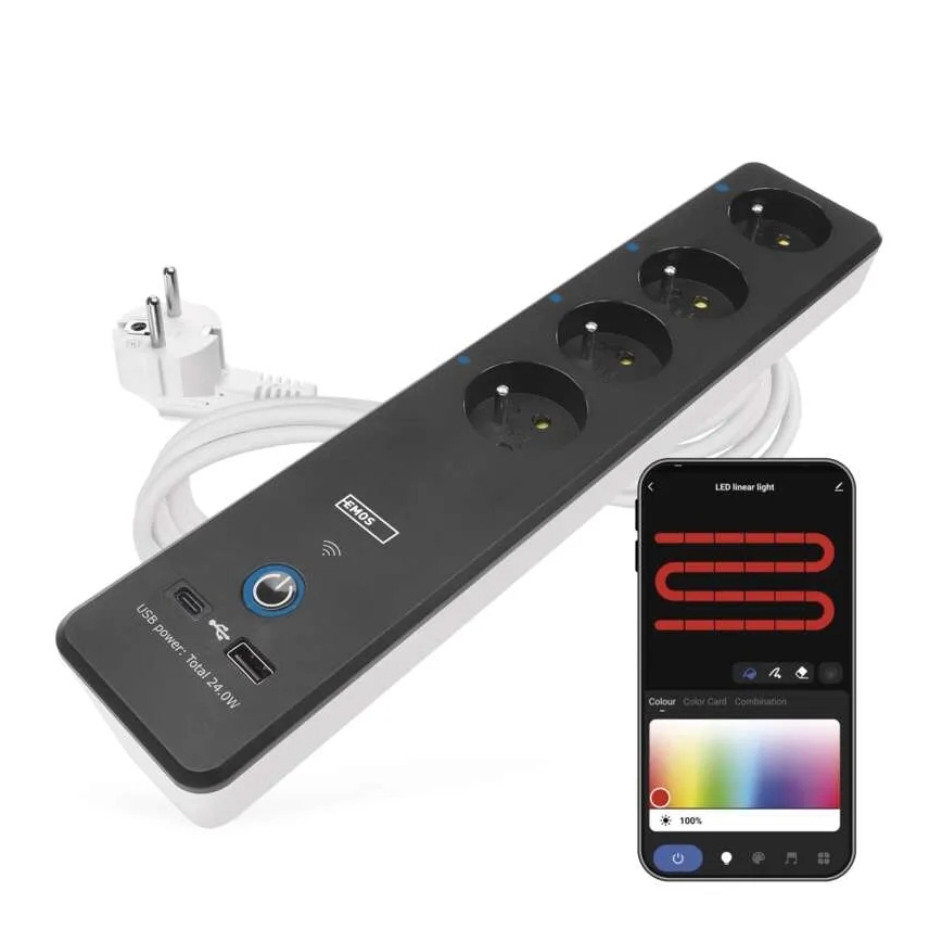 Cable de extensión inteligente con interruptor GoSmart 4Z + 1xUSB-A + 1xUSB-C 2 m Wi-Fi Tuya