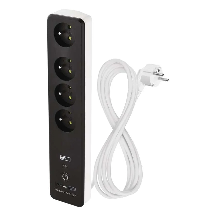 Cable de extensión inteligente con interruptor GoSmart 4Z + 1xUSB-A + 1xUSB-C 2 m Wi-Fi Tuya