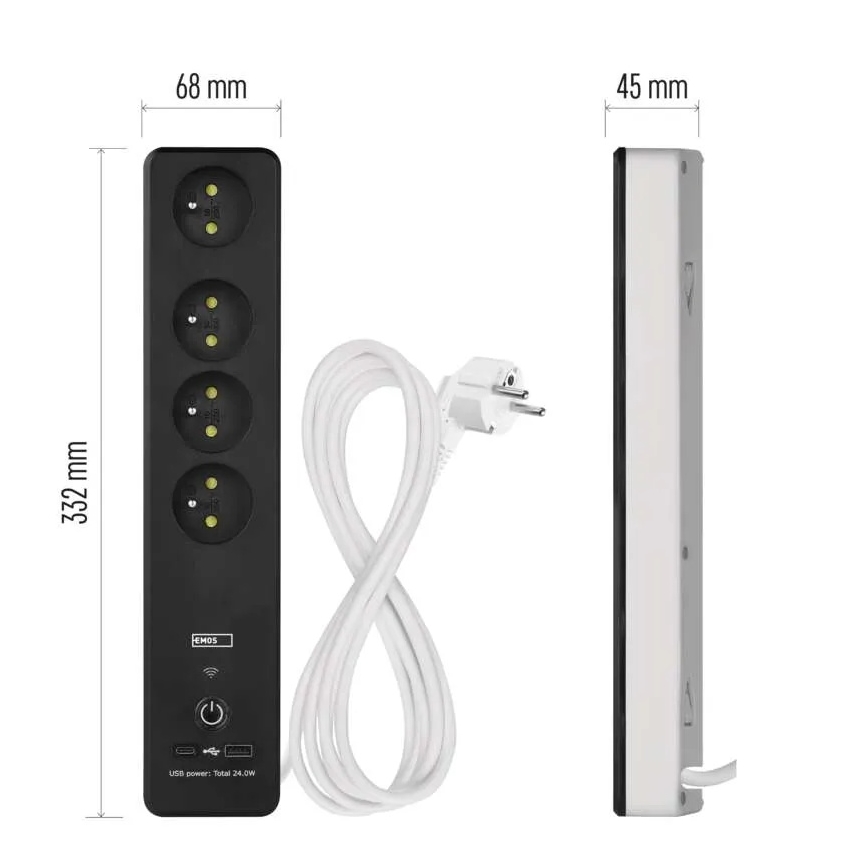 Cable de extensión inteligente con interruptor GoSmart 4Z + 1xUSB-A + 1xUSB-C 2 m Wi-Fi Tuya