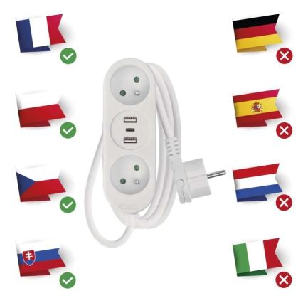 Cable de extensión 2Z + 2x USB-A + USB-C 1,4 m