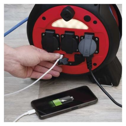 Cable de extensión en carrete 3G 20m rojo/negro IP44