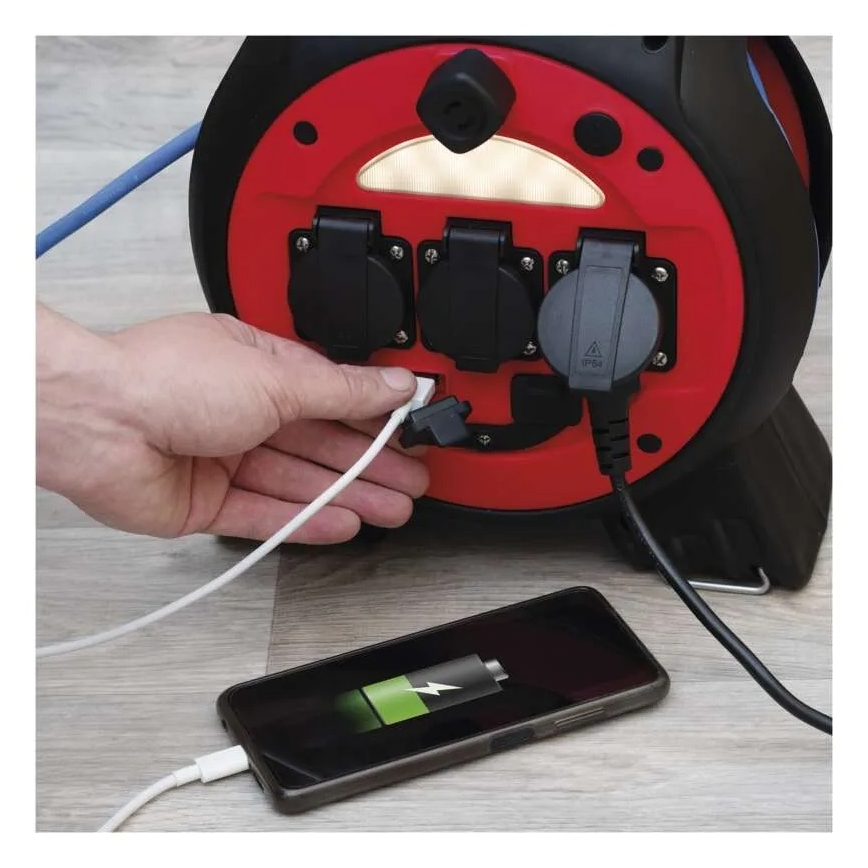 Cable de extensión en carrete 3G 20m rojo/negro IP44