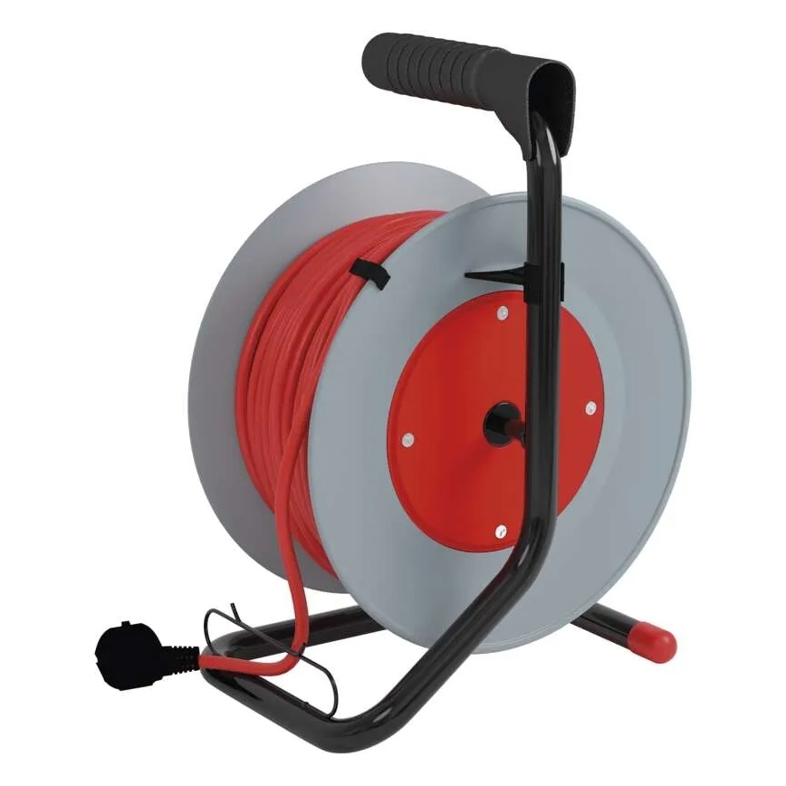 Cable de extensión en carrete 4 tomas 15m rojo/gris