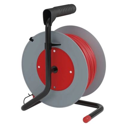 Cable de extensión en carrete 4 tomas 15m rojo/gris