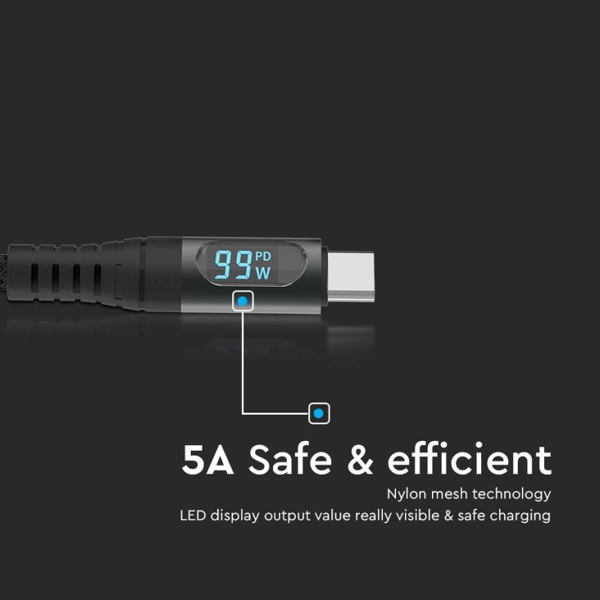 Cable USB-C con pantalla LED 100W 1m