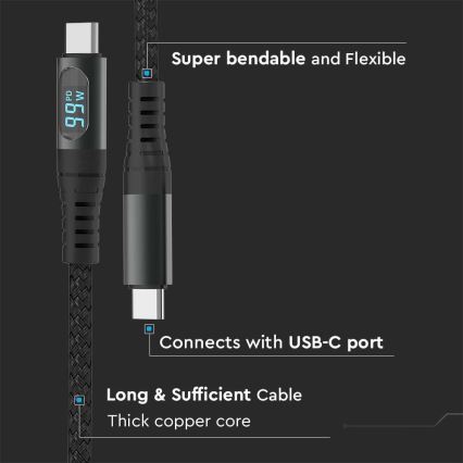 Cable USB-C con pantalla LED 100W 1m