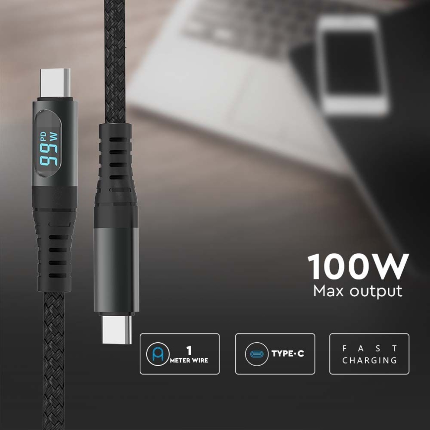 Cable USB-C con pantalla LED 100W 1m