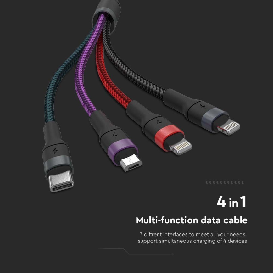 Cable USB USB-A / USB Lightning / MicroUSB / USB-C 1,2 m multicolor