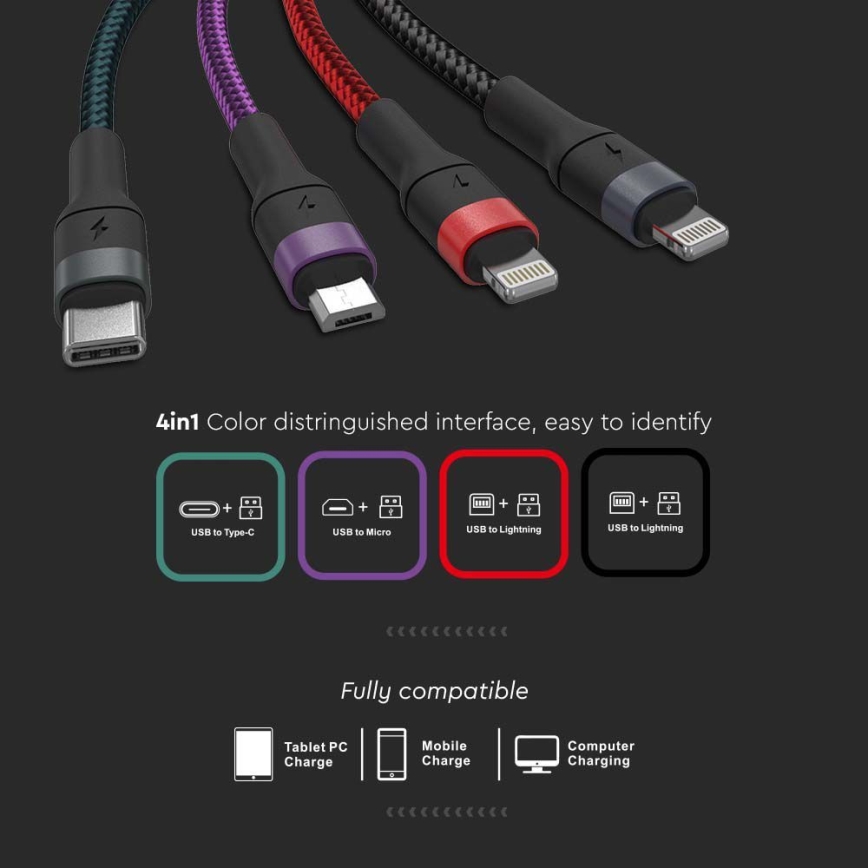 Cable USB USB-A / USB Lightning / MicroUSB / USB-C 1,2 m multicolor