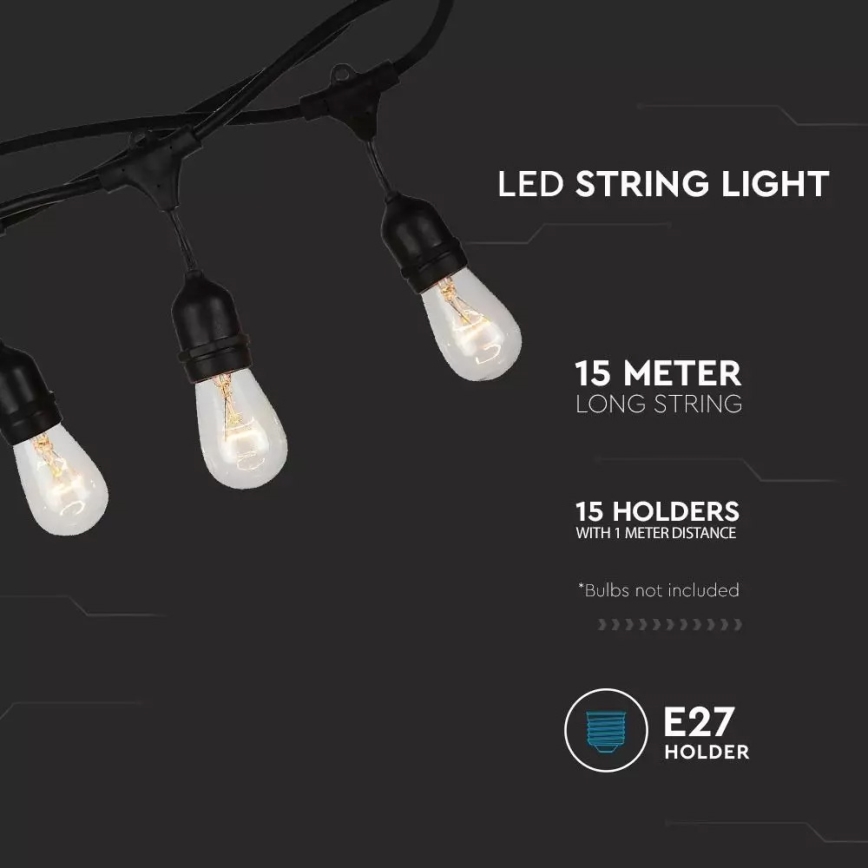 Cadena de exterior STRING 15m 15xE27/25W/230V IP54