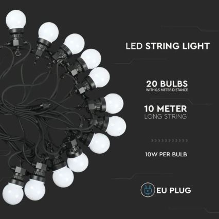 Cadena de LEDs para exteriores STRING 10m 20xLED/0,5W/230V IP44 6000K