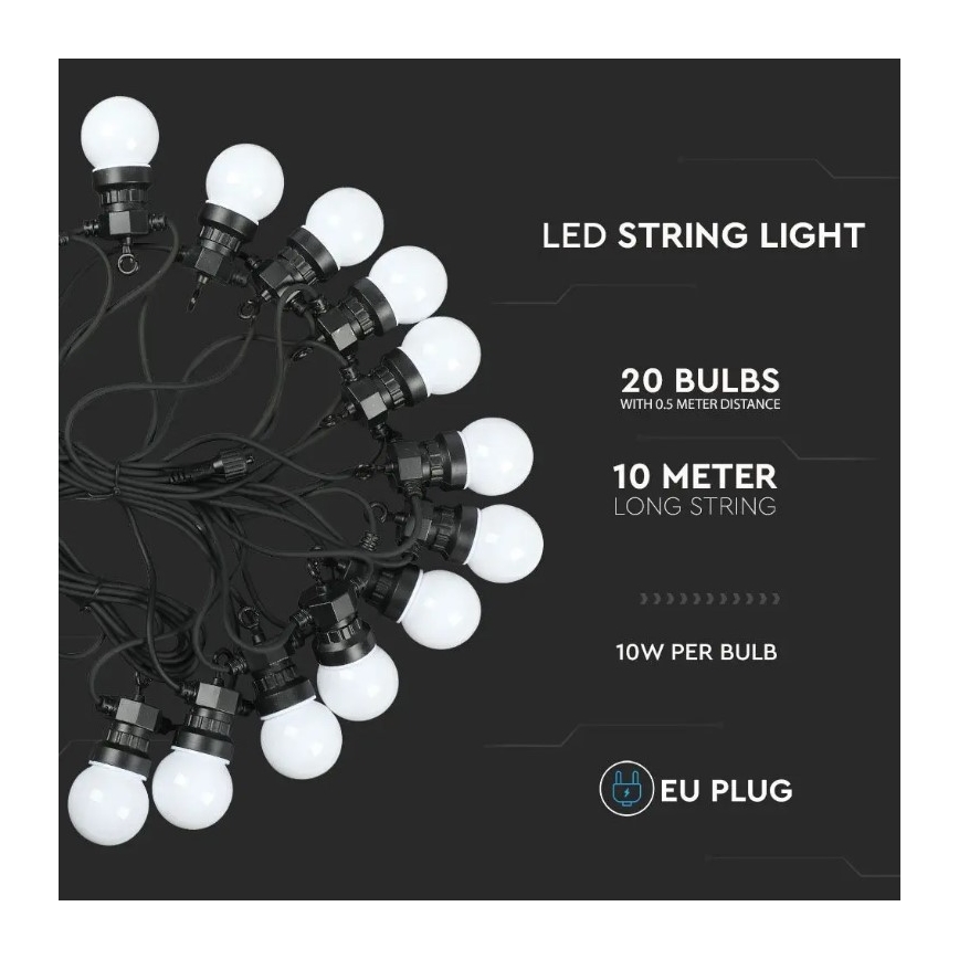 Cadena de LEDs para exteriores STRING 10m 20xLED/0,5W/230V IP44 6000K