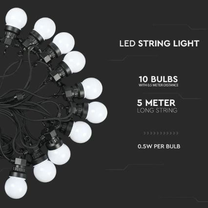Cadena de LEDs para exteriores STRING 5m 10xLED/0,5W/230V IP44 3000K
