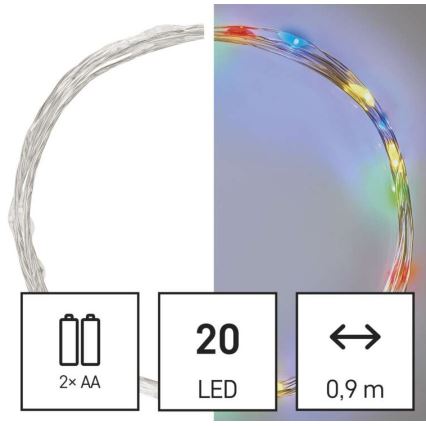 Cadena de luces de Navidad LED 20xLED/2xAA 2,4m multicolor
