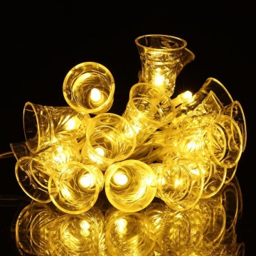 Cadena de luces LED 20 LEDs · 3x pilas AA · blanco cálido · 2,2 m · campanillas decorativas