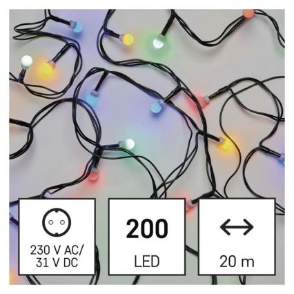 Cadena de luces LED 200 LEDs, 8 funciones, 25 m, IP44, multicolor