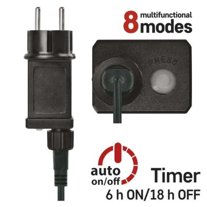 Cadena de luces LED 200 LEDs, 8 funciones, 25 m, IP44, multicolor