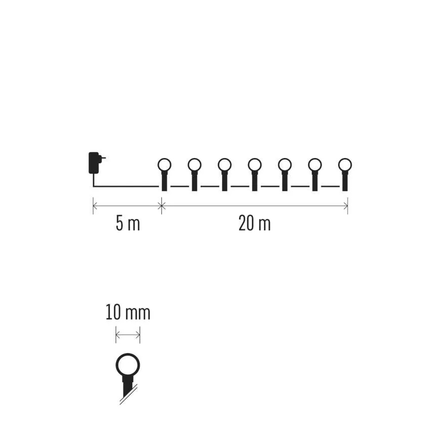 Cadena de luces LED 200 LEDs, 8 funciones, 25 m, IP44, multicolor