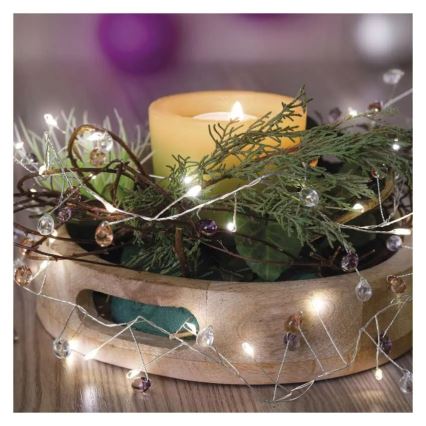 Cadena de luces LED, 40 LEDs — alimentada por 3 pilas AA, 1,5 m, blanco cálido