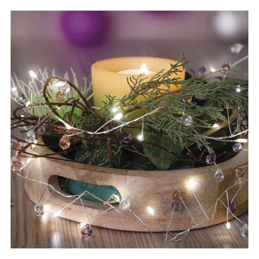 Cadena de luces LED, 40 LEDs — alimentada por 3 pilas AA, 1,5 m, blanco cálido