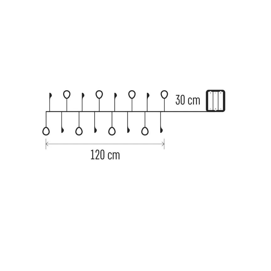 Cadena de luces LED, 40 LEDs — alimentada por 3 pilas AA, 1,5 m, blanco cálido
