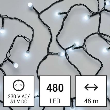 Cadena de luces LED navideña para exterior, 480 LEDs/8 funciones, 53 m, blanco frío, IP44