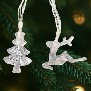 Cadena de luces LED para exterior, 20xLED/2xAA, 2,2 m, IP44, multicolor, árboles y renos