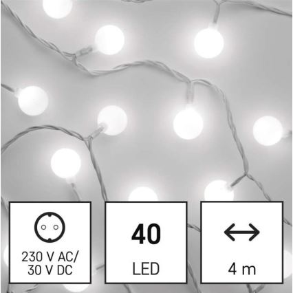 Cadena de luces LED para exterior, 40xLED/9m, IP44, blanco frío
