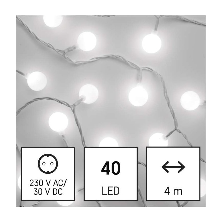 Cadena de luces LED para exterior, 40xLED/9m, IP44, blanco frío