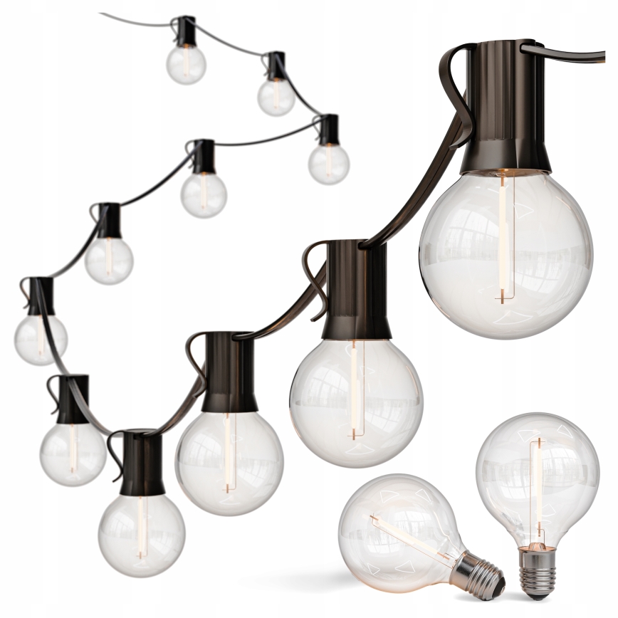 Guirnalda decorativa LED regulable para exterior, 25 x casquillo E12/1 W/24/230 V, 17,5 m, IP65, negra + mando a distancia