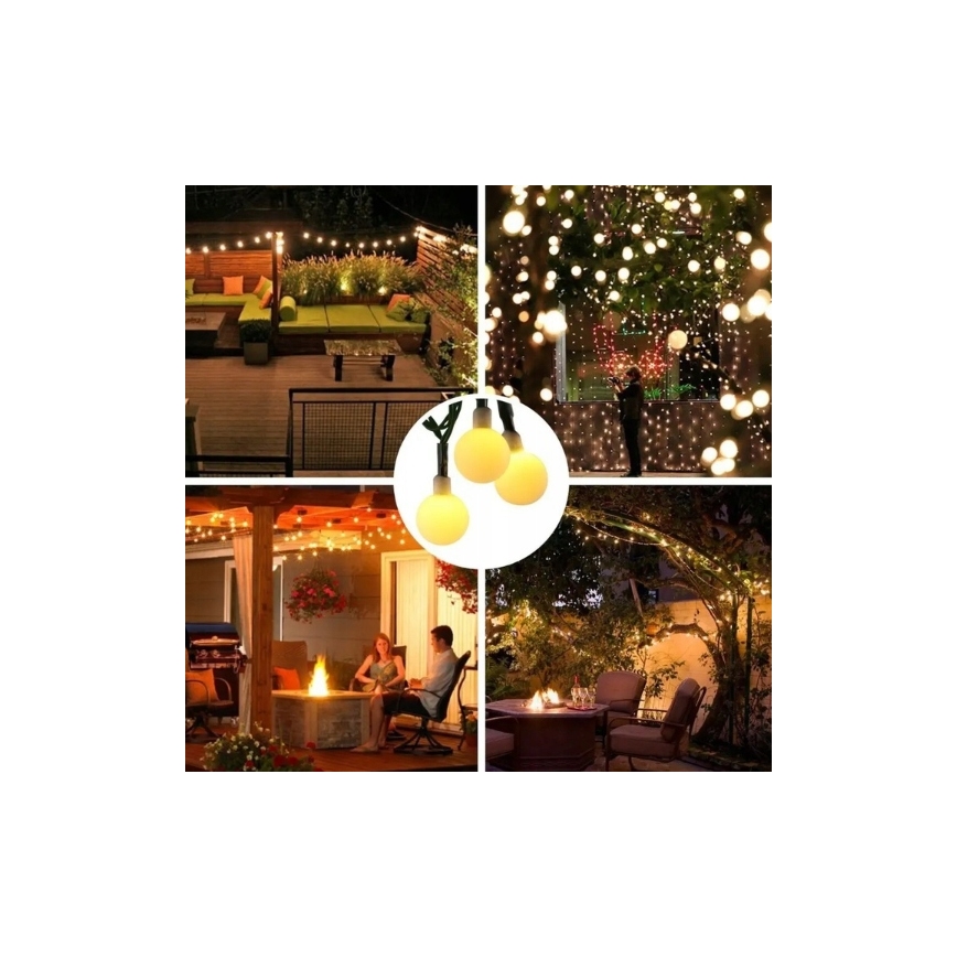 Cadena de luces LED solar decorativa 30 LED, 8 modos, 500 mAh, 6,5 m, IP67, blanco cálido