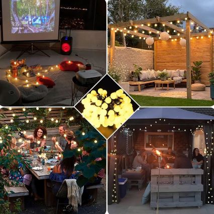 Cadena de luces LED solar decorativa 30 LED, 8 modos, 500 mAh, 6,5 m, IP67, blanco cálido