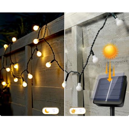 Cadena de luces LED solar decorativa 30 LED, 8 modos, 500 mAh, 6,5 m, IP67, blanco cálido