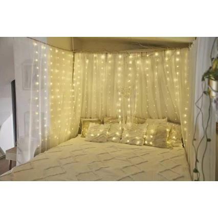 Cadena de luces navideña LED para exterior 300 LEDs/8 funciones 5,9 m IP44 blanco cálido