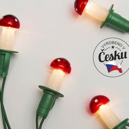 Guirnalda TOADSTOOL 12xE10/10,7m roja, fabricada en la República Checa
