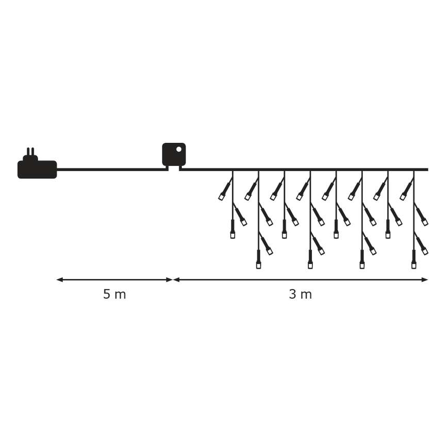 Cadena de Navidad LED para exteriores 180xLED/8 funciones 8m IP44 blanco frío