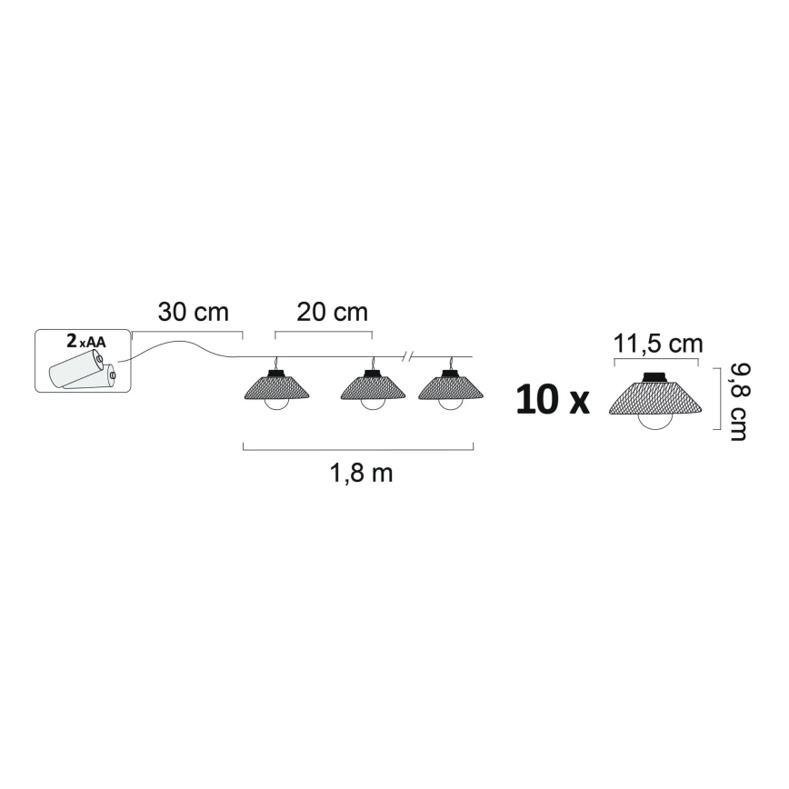 Cadena decorativa LED ASTRA 10xLED/2xAA 2,1 m negro